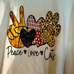 Women’s XL Crew Sweatshirt Peace Love Cats